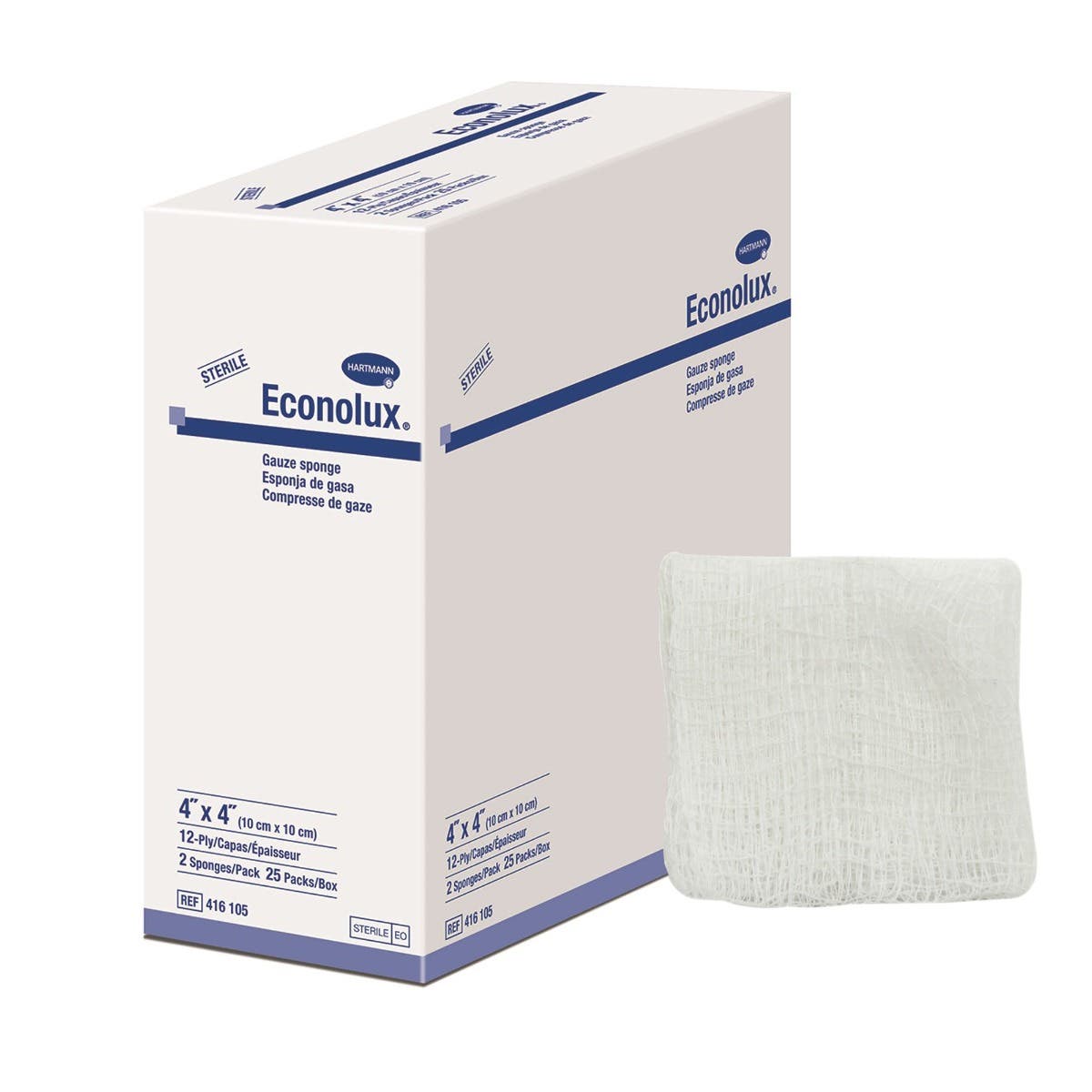 GauzeSpongeEconolux®4X4Inch12-PlySterile2perPack-BX/25