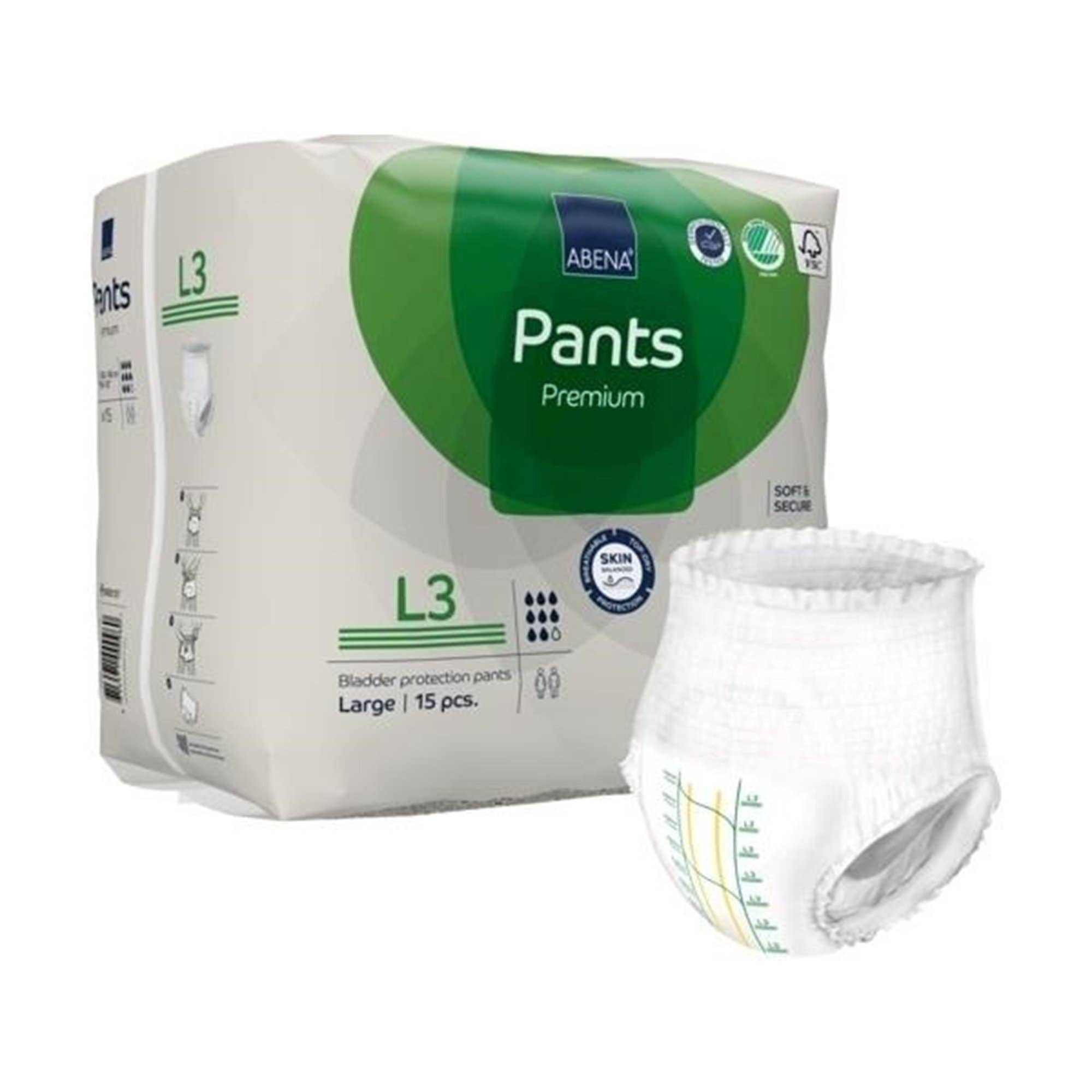 UnisexAdultAbsorbentUnderwearAbenaPremiumPantsL3&XL3PullOnwithTearAwaySeamsLargeDisposableModerateAbsorbency