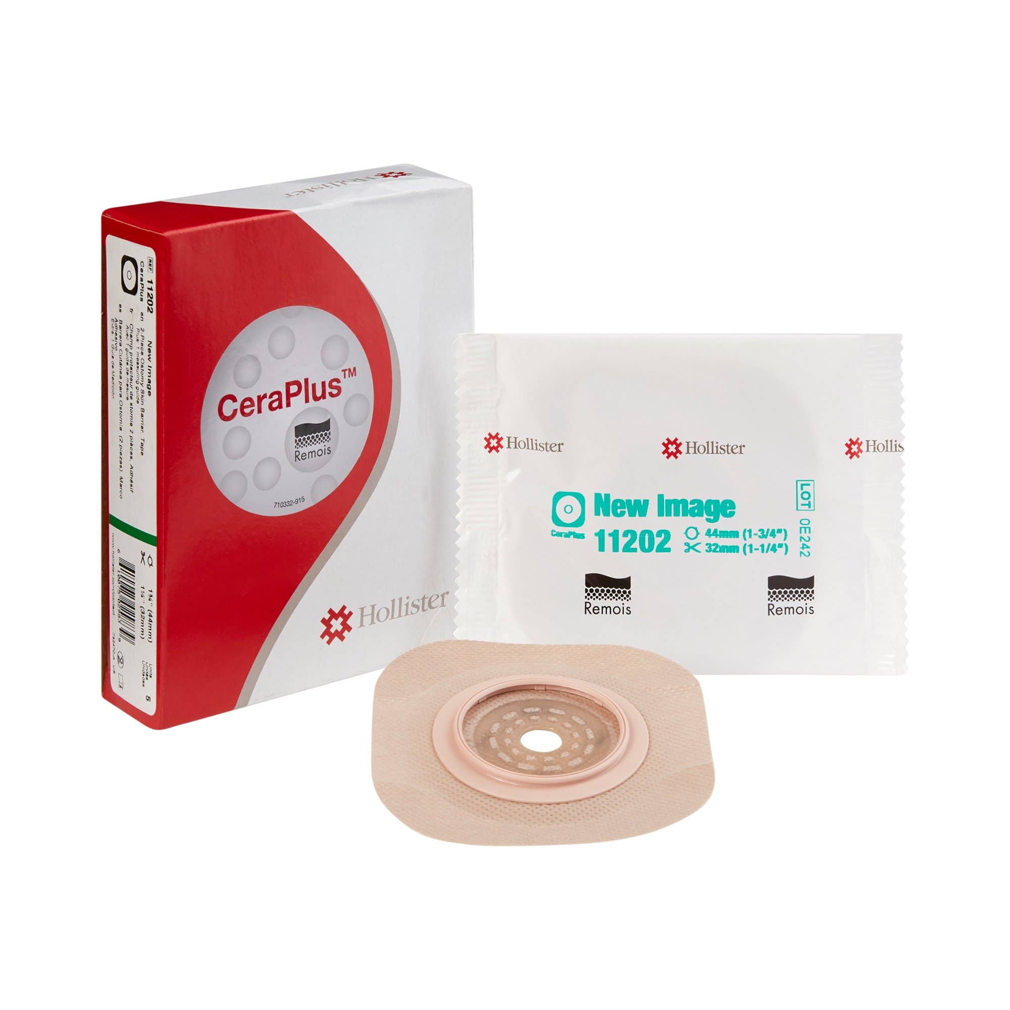 OstomyBarrierNewImageCeraPlusTrimtoFit,ExtendedWearAdhesiveTapeBorders44mmFlangeGreenCodeSystem1-1/4InchOpening