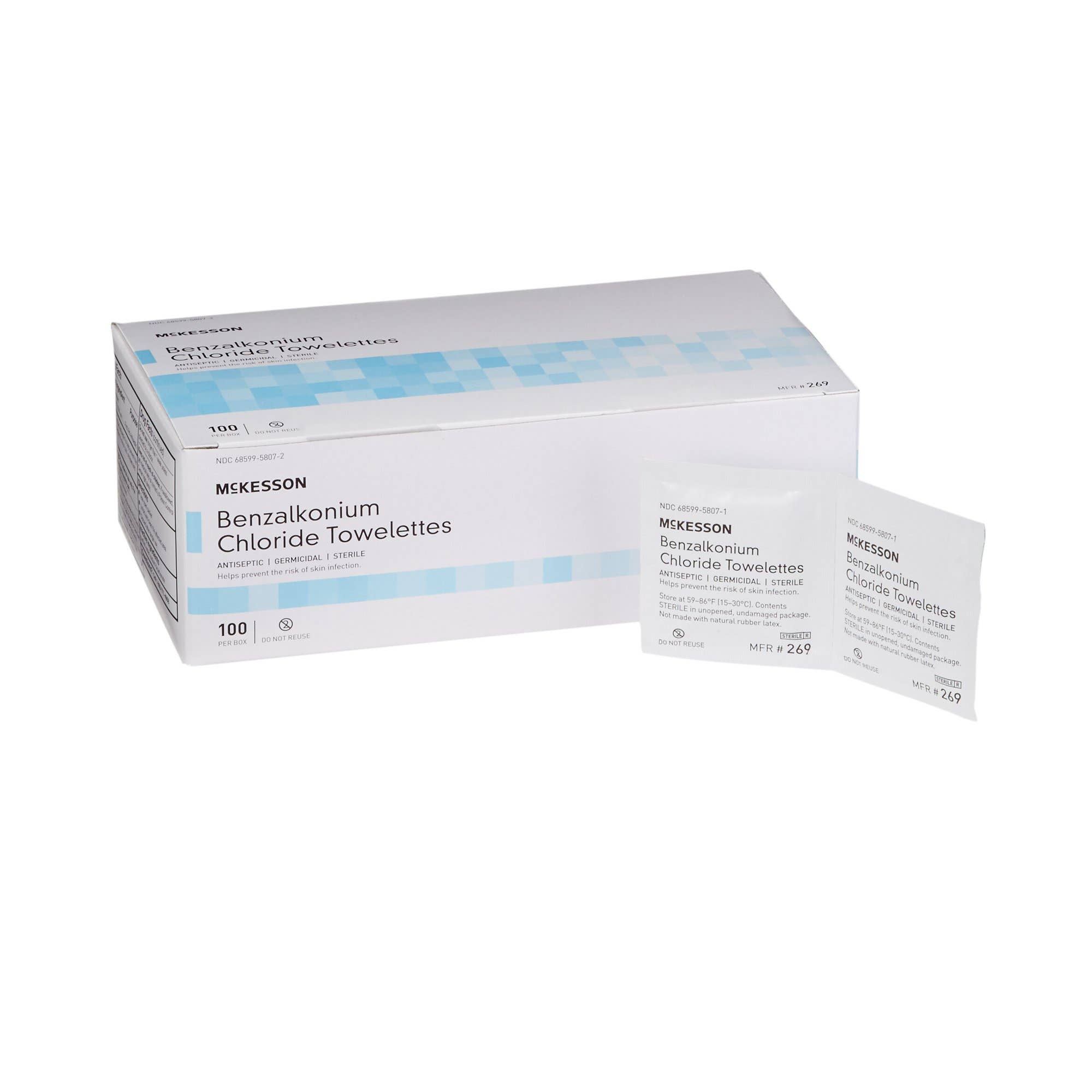 SanitizingSkinWipeMcKessonIndividualPacketBZK(BenzalkoniumChloride)Unscented100Count
