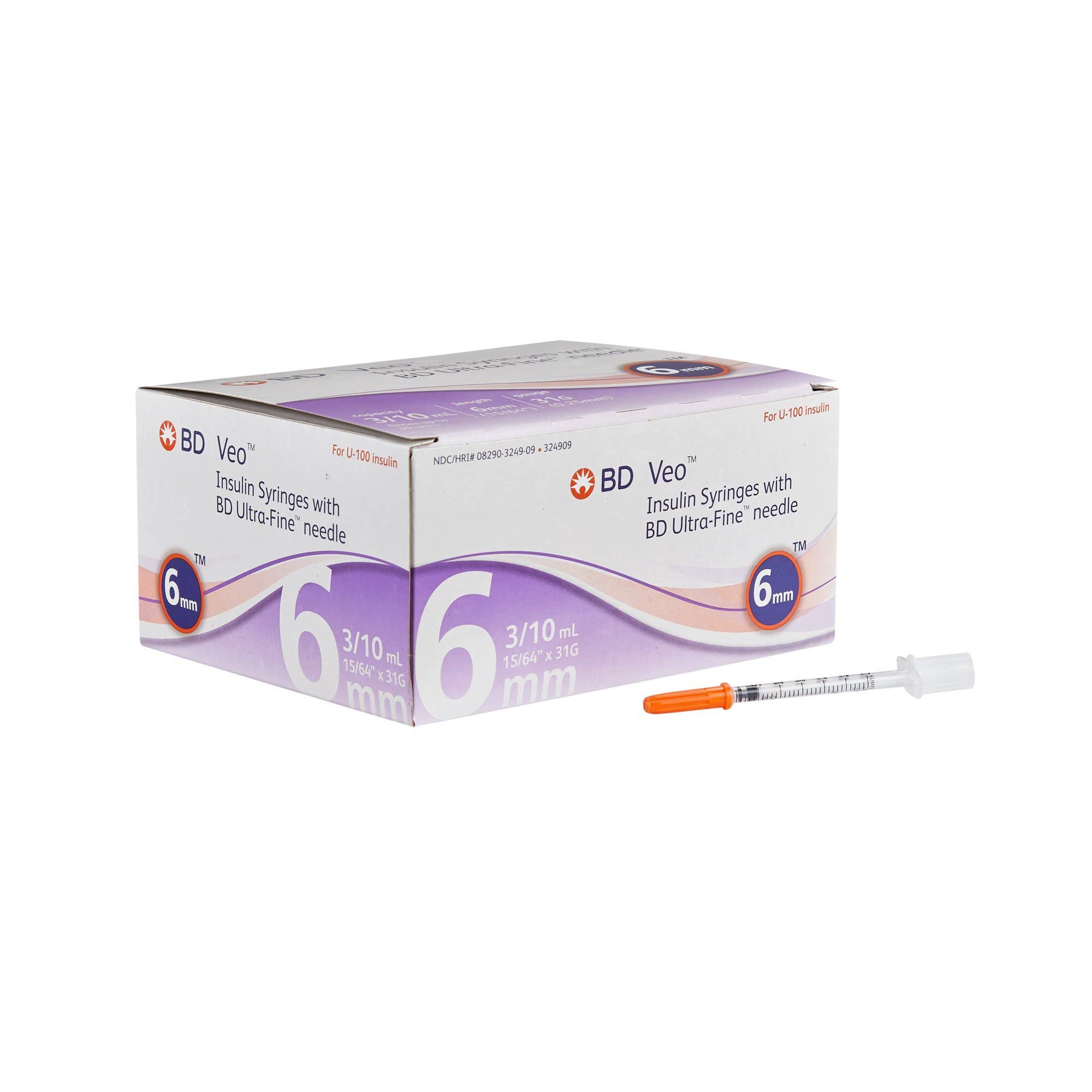 StandardInsulinSyringewithNeedleVeoUltra-Fine0.3mL15/64Inch31GaugeNonSafetyRegularWall