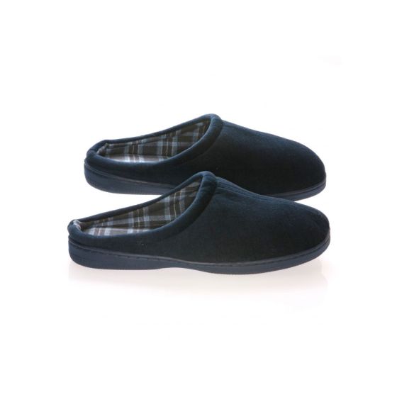 Male Velvet Vamp With Cotton Lining Memory Foam Slippers - Blue 11-12
