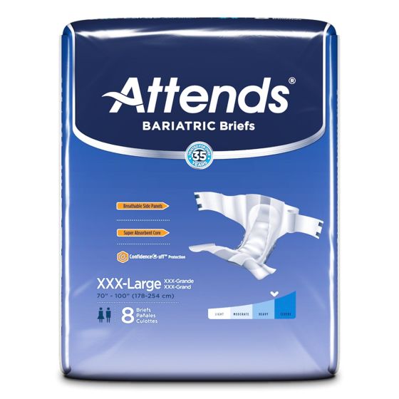 Unisex Adult Incontinence Brief Attends Bariatric 3X-Large Disposable Heavy Absorbency
