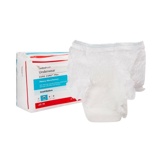Unisex Adult Absorbent Underwear Sure Care Pull On with Tear Away Seams Medium Disposable Heavy Absorbency