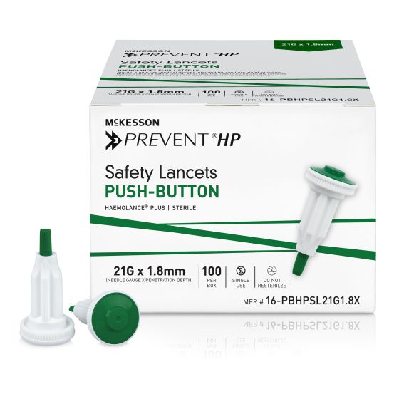 Safety Lancet McKesson Prevent HP, Retractable Push Button Activation Finger