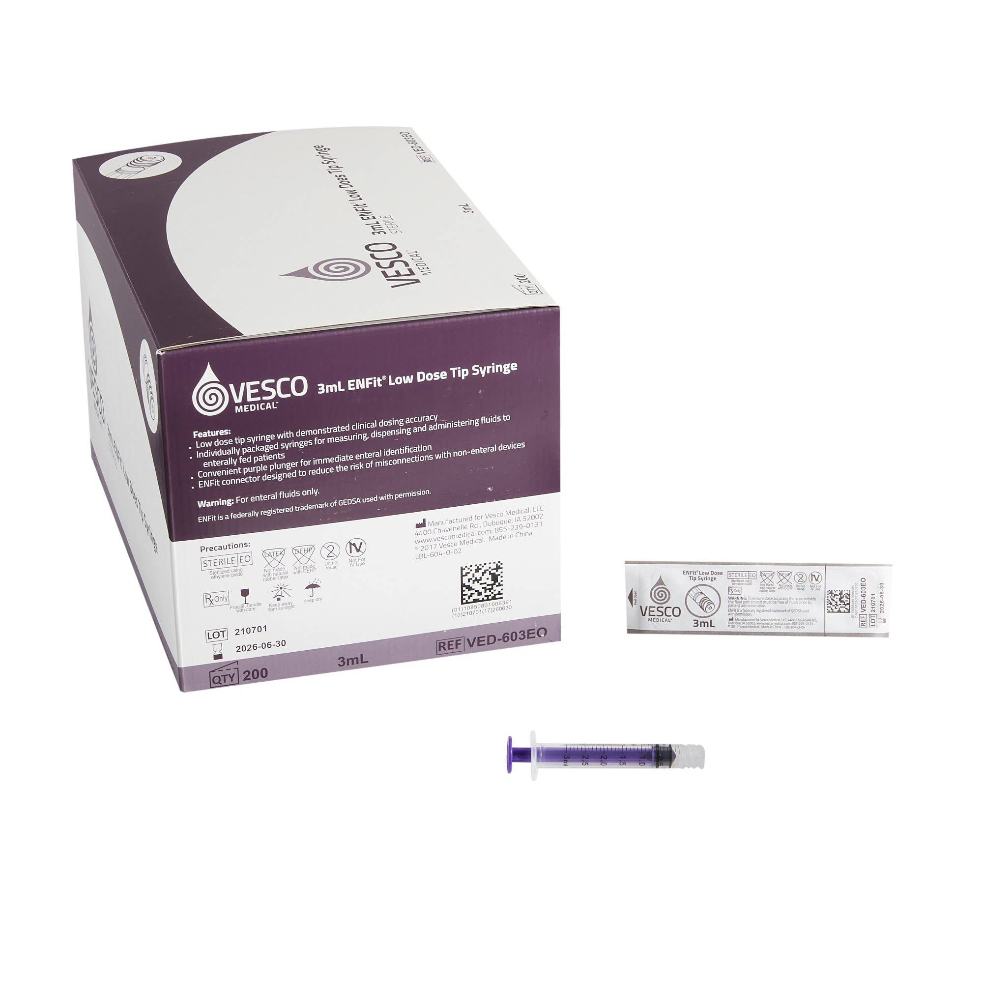 Enteral/OralSyringeVesco3mLEnfitTipWithoutSafety