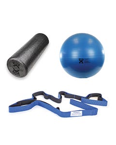 BackKit(Blue–75cm)–BlueABSExerciseBall+6”FoamRoller+StretchStrap