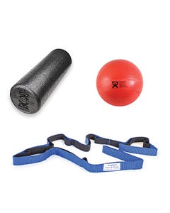 BackKit(RED-55cm)-RedABSExerciseBall+6”FoamRoller+StretchStrap