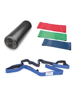Hip/KneeKit(LightStrength)–Red/Green/Blue10”Loops+6”FoamRoller+StretchStrap
