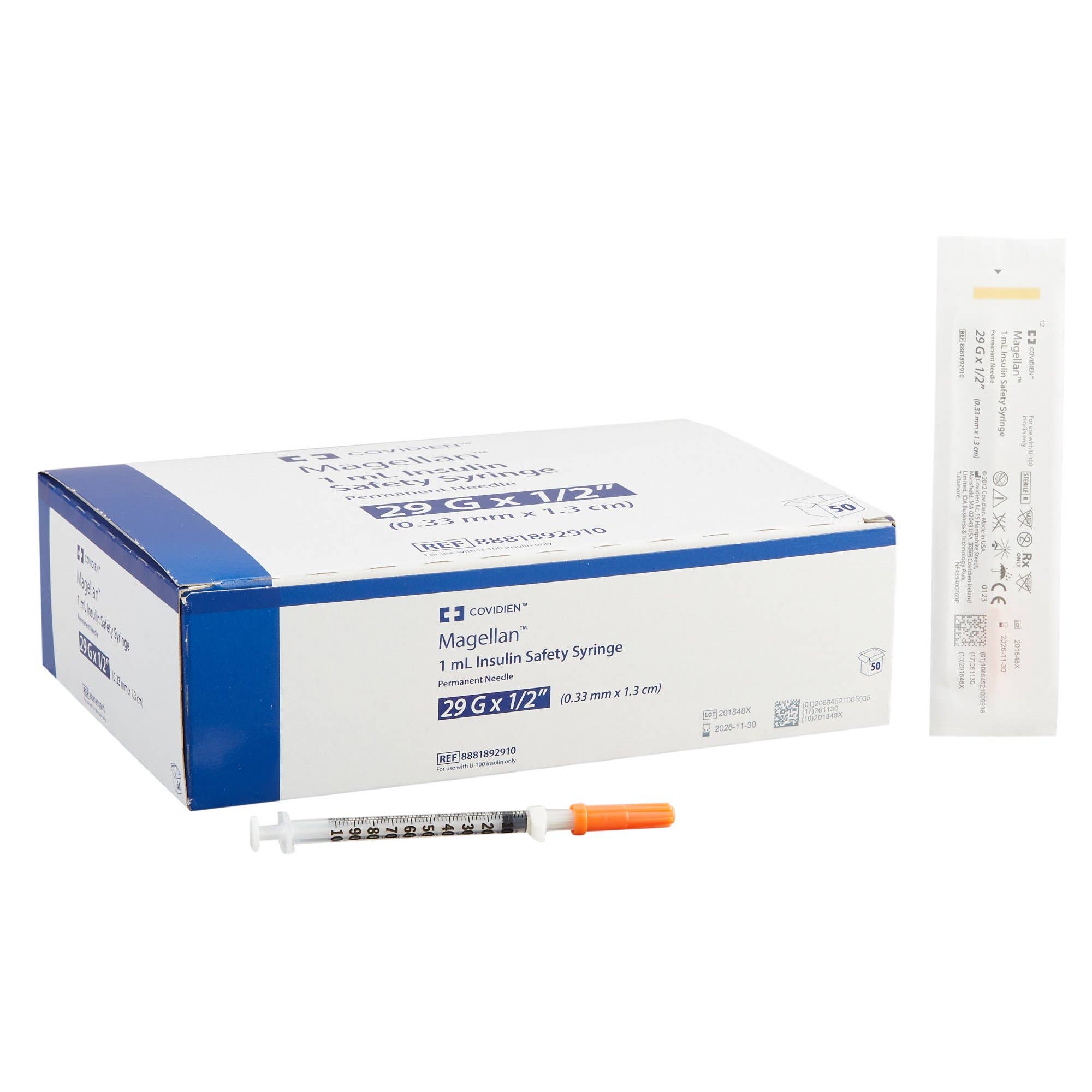 SafetyInsulinSyringewithNeedleMagellan1/2Inch29GaugeSlidingSafetyNeedleRegularWall