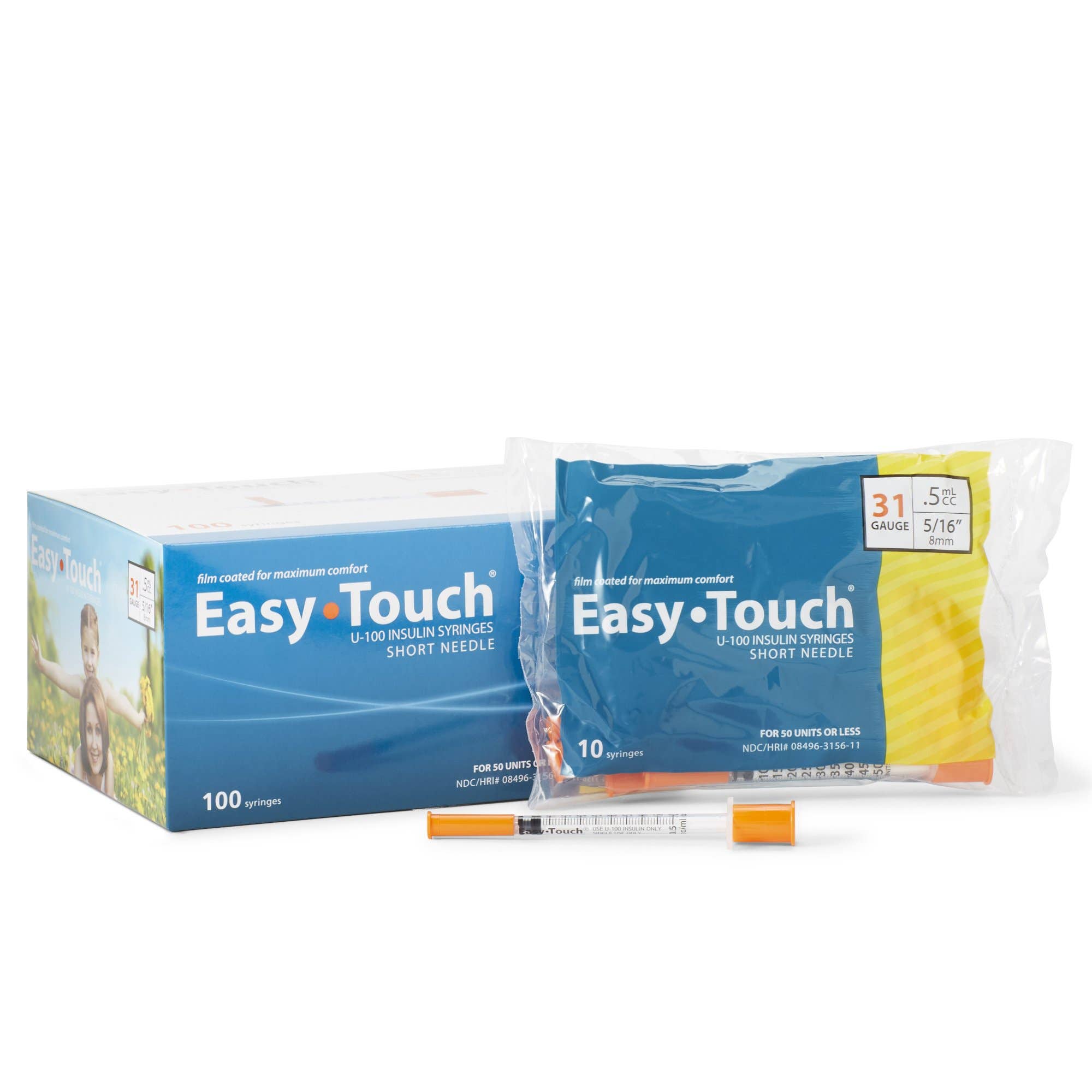 StandardInsulinSyringewithNeedleEasyTouch0.5mL5/16Inch31GaugeNonSafetyThinWall-CS/500
