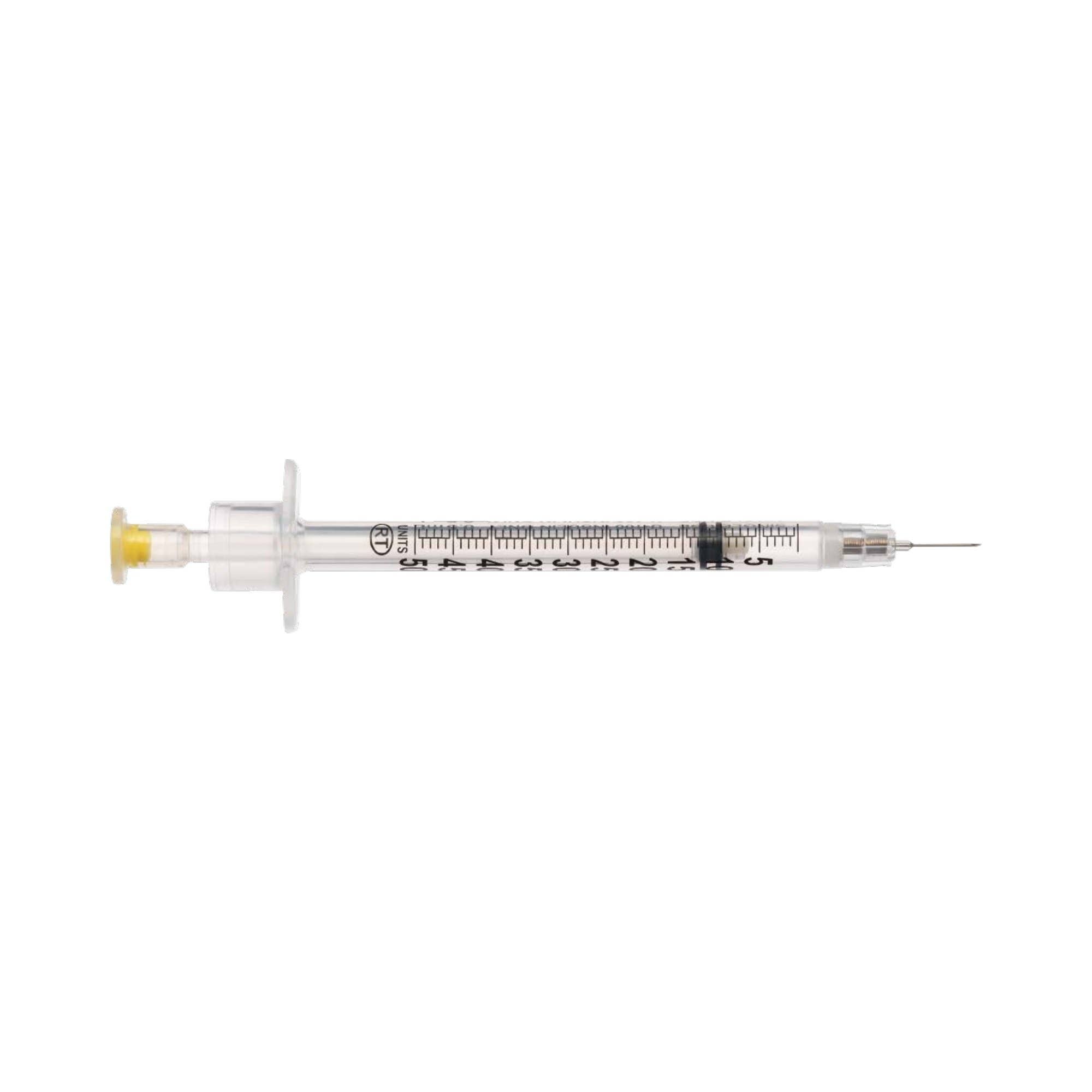 SafetyInsulinSyringewithNeedleVanishPoint1mL5/16Inch30GaugeRetractableSafetyNeedleRegularWall