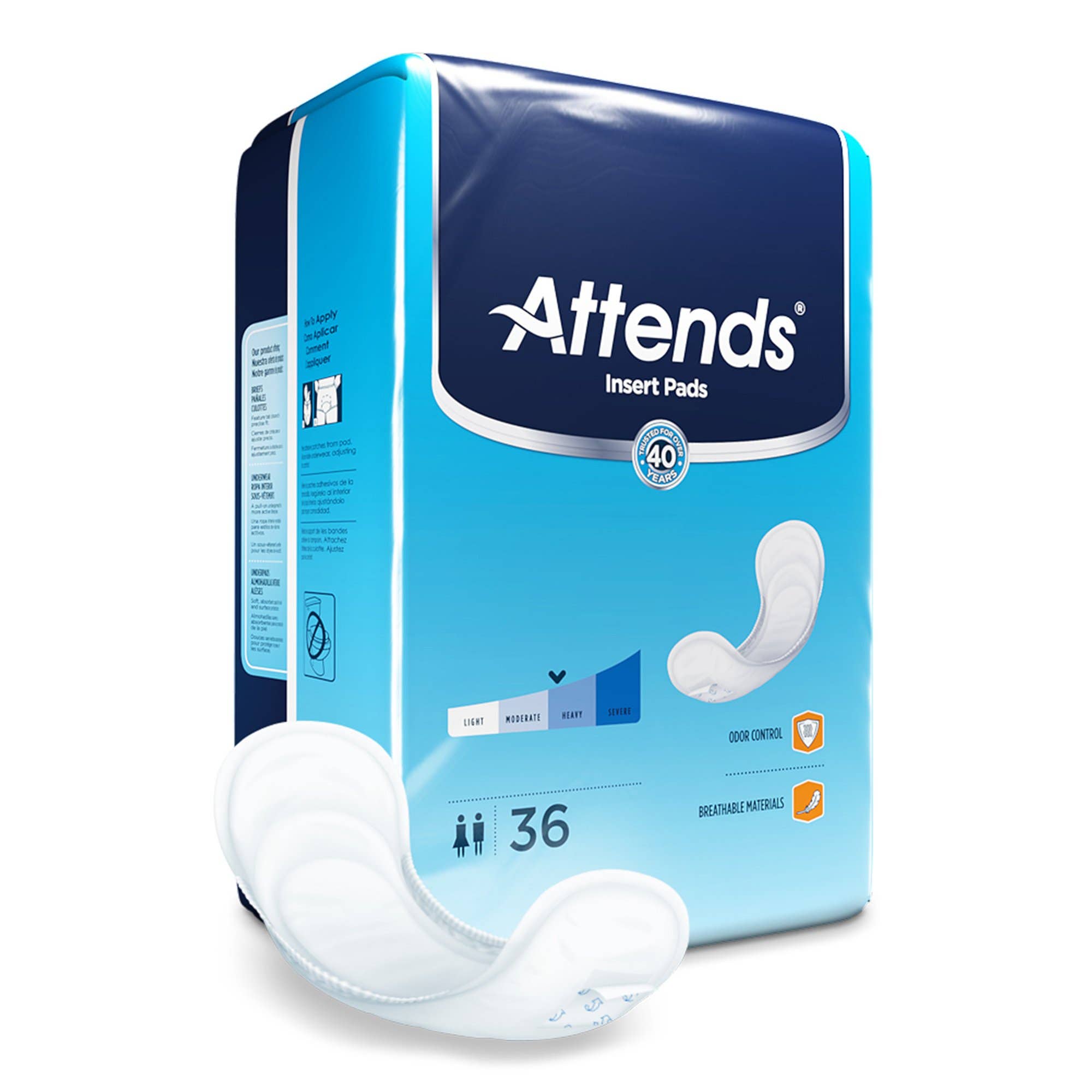 AttendsInsertPads16-1/2InchLengthModerateAbsorbencyPolymerCoreOneSizeFitsMost