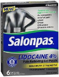 TopicalPainReliefSalonpas®4%StrengthLidocainePatch6perBox-BX/6