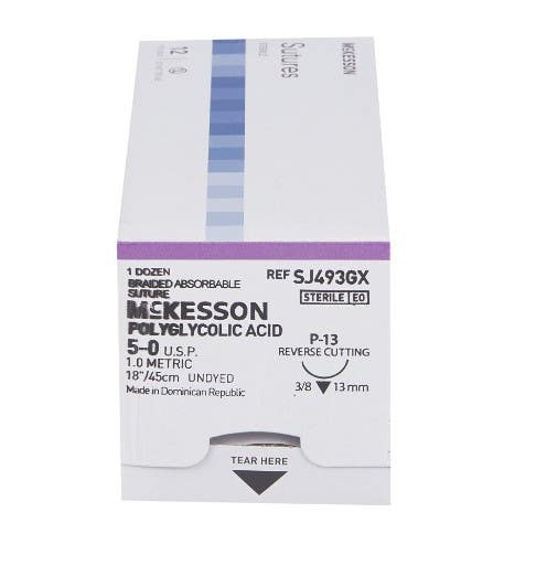 AbsorbableSuturewithNeedleMcKessonPolyglycolicAcidP-133/8CirclePrecisionReverseCuttingNeedle