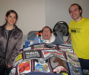 Hal in bed.  Our daughter, Erin, on the right, was visiting.