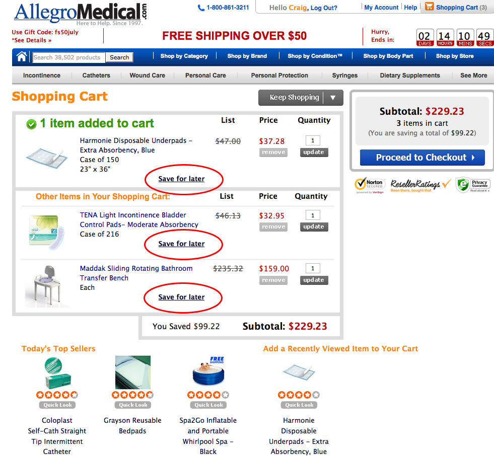 New Feature on AllegroMedical.com - Save for Later