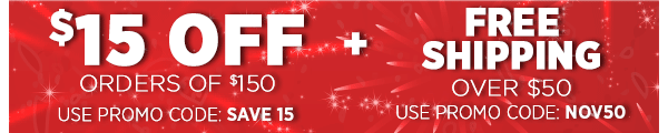 $15 off Orders of $150 & FREE Shipping over $50