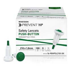 Safety Lancet McKesson Prevent HP, Retractable Push Button Activation Finger