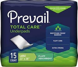 Prevail Total Care Disposable Underpad 23"X26" Fluff Light Absorbency