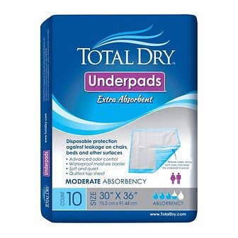 TotalDry Incontinence Underpads, Heavy Absorbency, Disposable, 30 X 36 Inch, Blue 100/CS