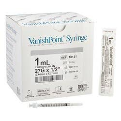Safety Tuberculin Syringe with Needle VanishPoint 1 mL 1/2 Inch 27 Gauge Retractable Safety Needle Regular Wall
